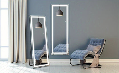 Full Length Mirror with LED Lights & Touch Sensor – 64"x21" Dimmable Smart Floor Mirror, Wall Mount or Freestanding, Slim Modern Frame for Bedroom, Vanity & Dressing Room
