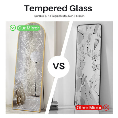 Full Length Mirror Floor Standing, Arched & Rect Body Mirror with Stand, Hanging or Leaning Wall Mirror, Aluminum Alloy Thin Frame for Bedroom Hotel Bathroom