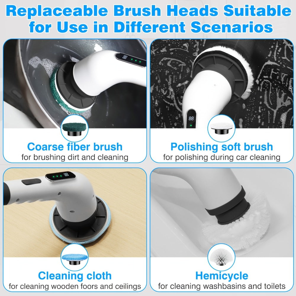 Electric Spin Scrubber with 7 Brush Heads & Adjustable Handle – Dual-Speed Cordless Power Scrubber for Bathroom, Tub, Tile, Floor & Shower Cleaning