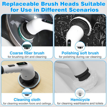 Electric Spin Scrubber with 7 Brush Heads & Adjustable Handle – Dual-Speed Cordless Power Scrubber for Bathroom, Tub, Tile, Floor & Shower Cleaning