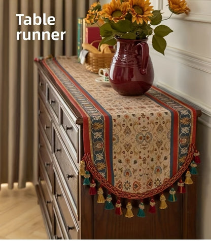 Boho Table Runner with Tassels | American Retro Style for Dining Table, Tea Table & TV Cabinet