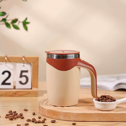Self Stirring Coffee Mug 8.45oz - Auto Mixing Cup One-Button Start for Coffee Milk Protein Powder, Reusable Travel Mug Brown Cream