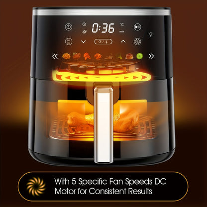 Air Fryer 6QT with 8 Preset Functions, Visible Window, Adjustable Temperature & Timer – Large Capacity Oil-Free Cooker for Crispy Fries, Chicken, Vegetables & More, Easy to Clean Home Kitchen