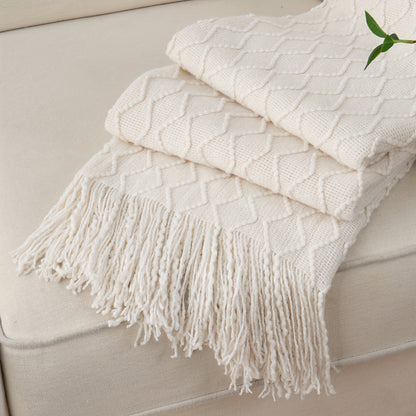 Tassel Throw Blanket – Soft Lightweight Decorative Fringe Throw for Couch, Chair, Bed & Sofa, 50”×60”, 6 Colors, Boho Home Decor