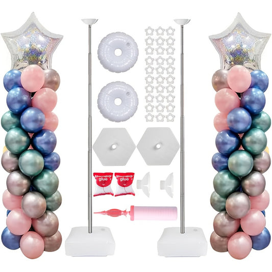 Balloon Column Stand Set of 2 with Pump – Adjustable 1.57–7 ft Telescopic Party Decoration Stand for Weddings, Birthdays & Graduations