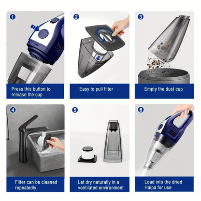 Handheld Cordless Vacuum Cleaner with Powerful Suction – Portable USB Rechargeable Mini Vacuum with Multiple Accessories for Car, Home, Office & Tight Spaces