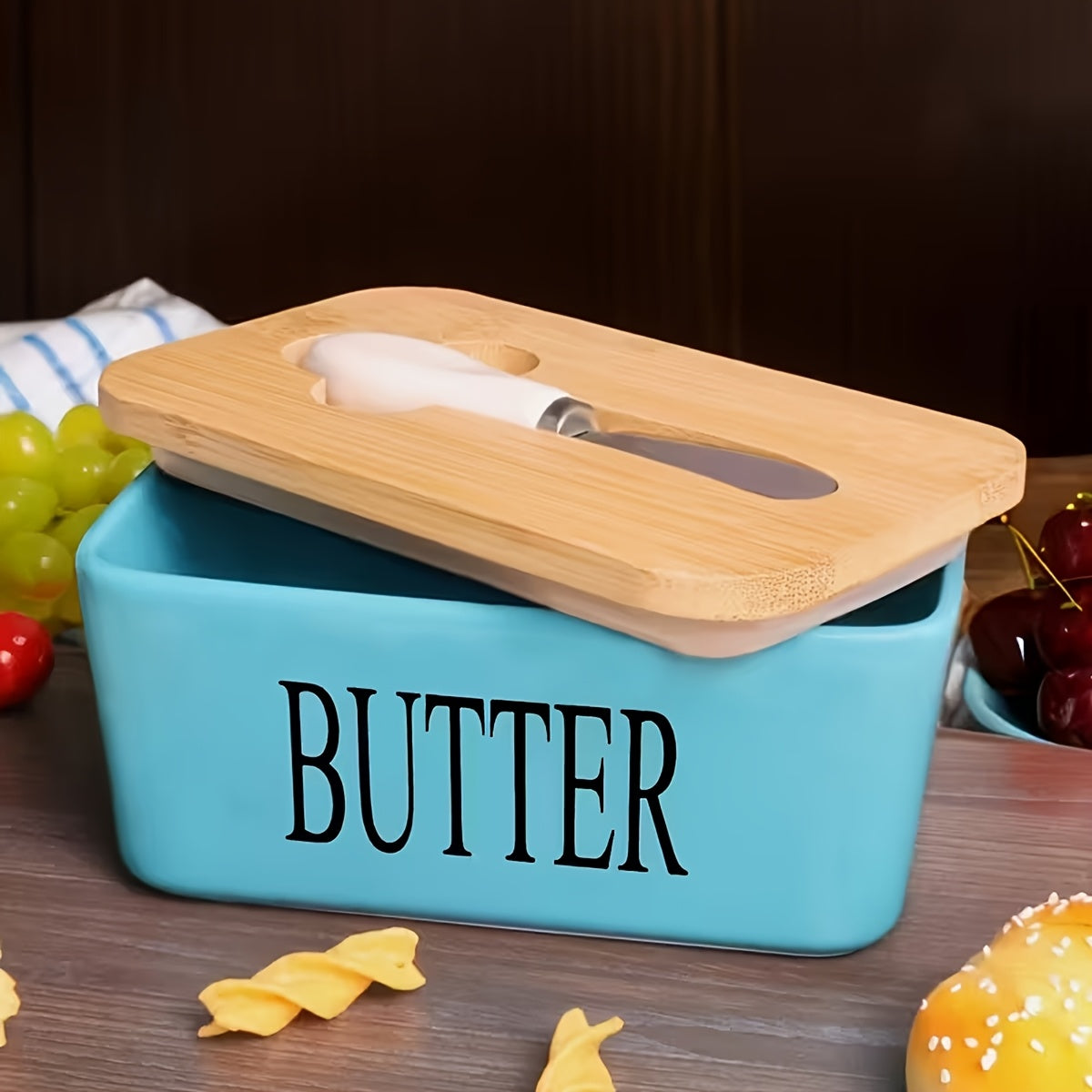 Ceramic Butter Dish with Lid and Knife – Large Countertop Butter Keeper, Airtight Seal, Easy-Clean Design, Multiple Colors – Kitchen Gift for Butter Lovers