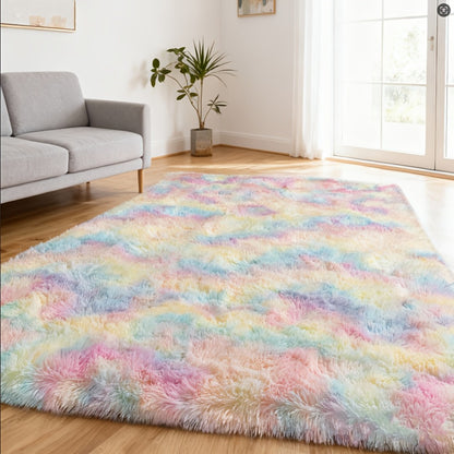Rainbow Tie Dye Shag Area Rug – Soft Fluffy Non-Slip Machine Washable Carpet for Living Room Bedroom Home Office