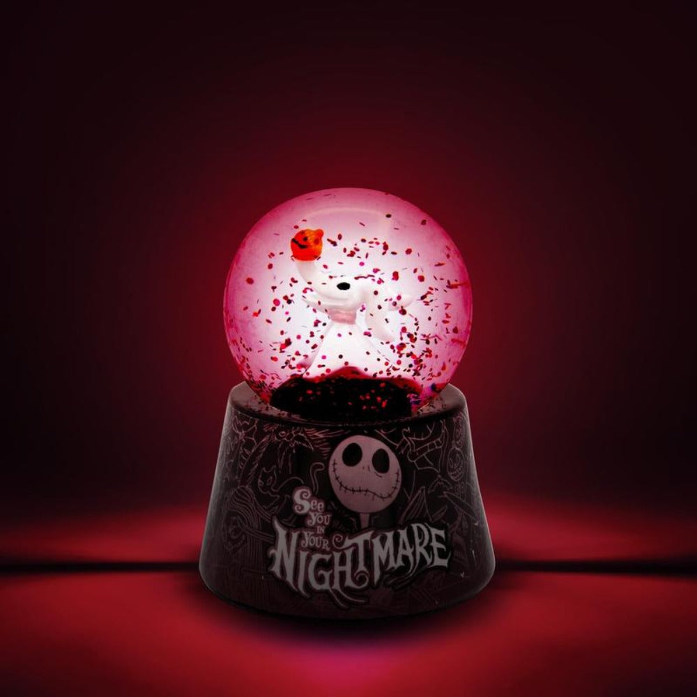 Nightmare Before Christmas Zero Light-Up Snow Globe – Disney Jack Skellington Dog Mini Collectible Snow Globe 3-Inch, LED Light-Up, Battery Included, Halloween Christmas Desk Decor Gift