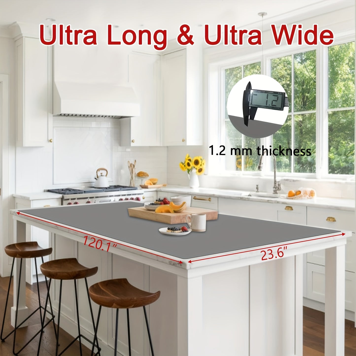 Extra Large Silicone Mat for Kitchen Counter – Nonslip Heat Resistant Countertop Protector, Nonstick Waterproof Craft Mat & Placemat, Multiple Sizes & Colors