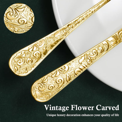 Flatware Set Stainless Steel Vintage Carved Cutlery Set Knife Fork Spoon Dishwasher Safe for Family Gatherings Holiday Parties Kitchen Decor