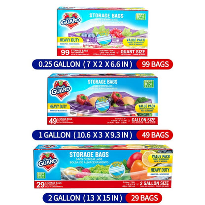 Freezer Storage Bags Resealable – Sturdy Bulk Food Storage Bags with Easy-Open Tabs for Freezer & Refrigerator – 0.25 Gallon, 1 Gallon & 2 Gallon for Fruits, Vegetables, Meats & Meal Prep