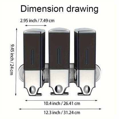 Wall Mounted Soap Dispenser Set 3-Pack No Drill 16.91oz Shampoo Shower Gel Conditioner Dispenser for Bathroom Kitchen