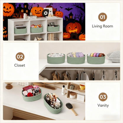 Woven Storage Baskets 6-Pack Cotton Rope Cube Bins 11x7x5" | Handmade Small Shelf Baskets for Organizing Closet Bedroom Living Room Playroom | Round Decorative Storage Caddy Multiple Colors