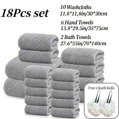 Microfiber Bath Towel Set 18/20pcs - Coral Fleece Absorbent Quick Dry Soft Large Bath Towels for Home Bathroom Spa Gift with Washcloths Bath Ball
