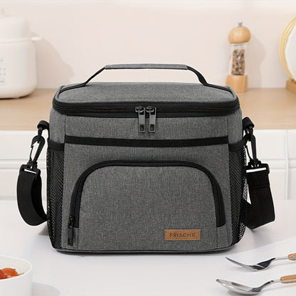 Insulated Lunch Bag with Adjustable Shoulder Strap - Leakproof Reusable Cooler Bag for Men Women Portable Fresh Keeper | Black Grey Blue | Office Travel Beach Picnic Camping School