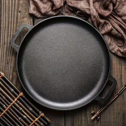 Cast Iron Skillet Non-Stick Pan for Pizza BBQ Pancakes - Heavy Duty Pre-Seasoned Cast Iron Pan Compatible with Gas Electric Induction Stovetops Oven Campfire - Home Kitchen Outdoor Cooking