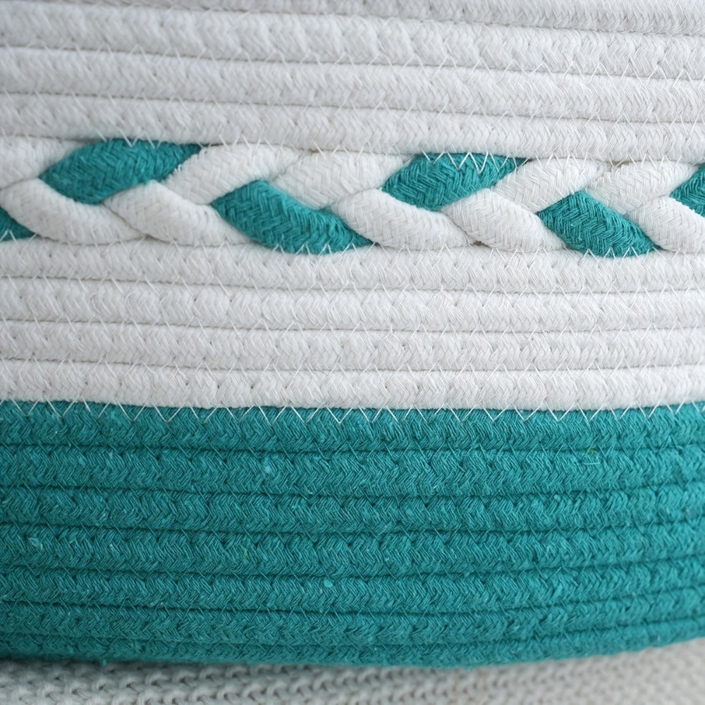 Boho Rope Storage Basket Woven Foldable Organizer 14" Large Capacity - Removable Lining Striped Shelf Basket with Handle for Home Bedroom Living Room Laundry Decor
