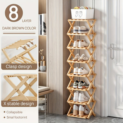 Bamboo Shoe Rack Foldable Multi-Tier – Space-Saving Shoe Storage Shelf, Easy Assembly Standalone Organizer for Entryway, Hallway, Bedroom, Bathroom & Office – 6 or 8 Tier Options