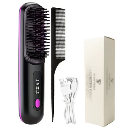 Cordless Mini Hair Straightener Wireless Flat Iron USB Rechargeable 2000mAh 3-Speed Adjustable Temp LED Display Professional Styling Smooth Shiny Hair Travel Home Black White