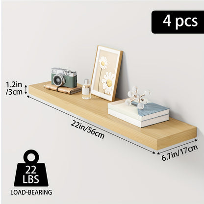 Floating Shelves Wall Mounted Set of 4 - 22 Inch Wall Shelves with Invisible Brackets for Bathroom Living Room Bedroom Kitchen Decor, Walnut Black White White Oak Light Brown