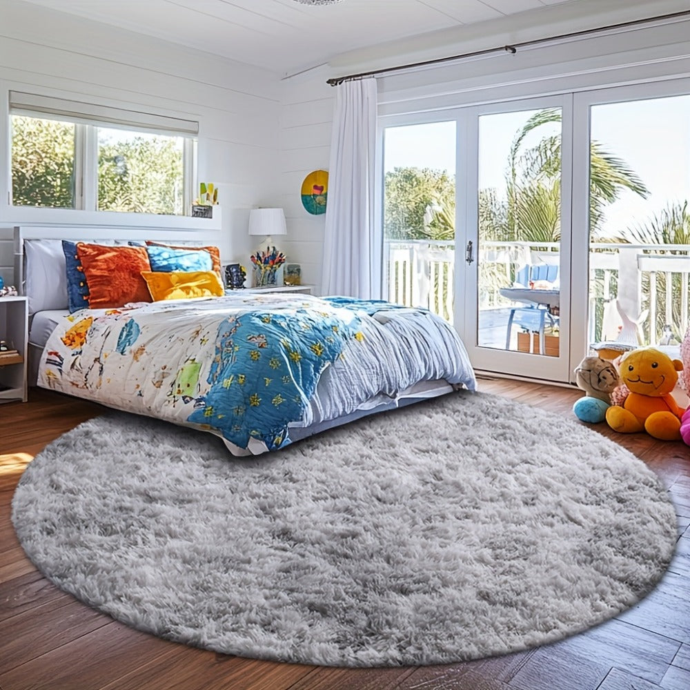 Round Shaggy Plush Rug – Soft Fluffy Circular Carpet for Bedroom & Living Room, Easy Clean