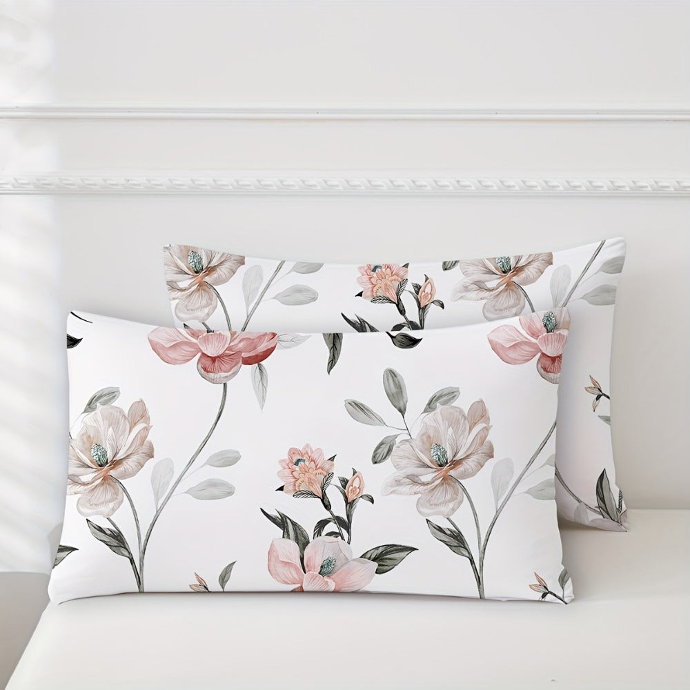 Bed Sheets Set 4pcs Deep Pocket Fitted Sheet & Pillow Cases | Soft Floral Bedding Twin Full Queen King – White Pink Green