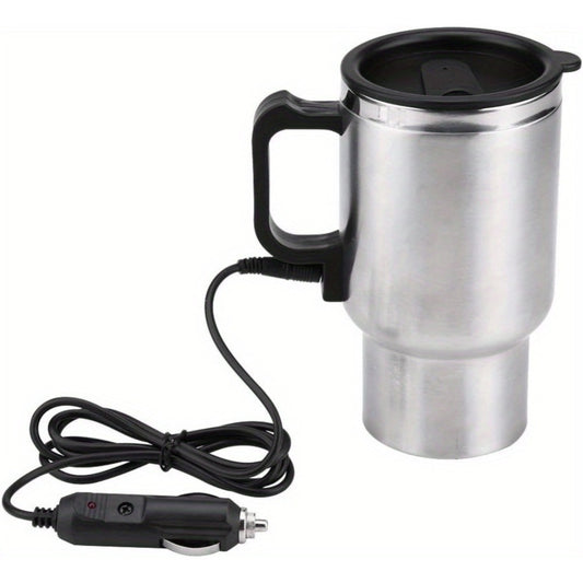 12V Car Electric Kettle 450ml Stainless Steel Travel Heating Cup Auto Shut-Off Portable Car Water Heater for Hot Water Tea Coffee Road Trip Camping