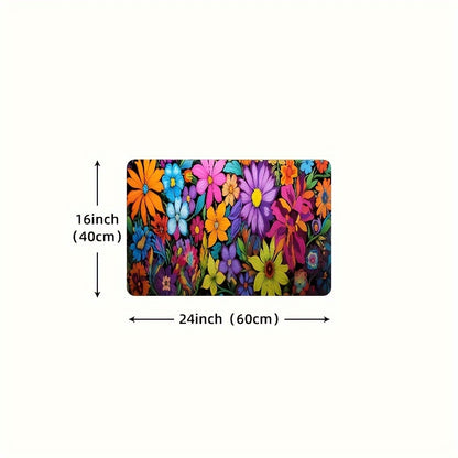 Kitchen Mat Floral Design – Soft Non-Slip Rectangular Rug, Machine Washable 100% Polyester Floor Mat for Kitchen, Bathroom, Laundry Room, Living Room & Bedroom