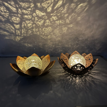 Solar Lotus Cracked Glass Ball Garden Lamp 2pcs – Waterproof Metal Cracked Ball Solar Light for Outdoor & Indoor Decoration | Garden, Balcony, Dining Table & Living Room Decor | Father’s Day Gift