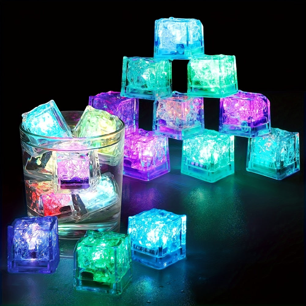 LED Ice Cube Lights Reusable Mixed Color, Flashing Sensory Light-Up Ice Cubes for Bar, Party & Wedding Decoration — Bulk Set of 24 or 48 | Eco-Friendly Promotional Event Lights