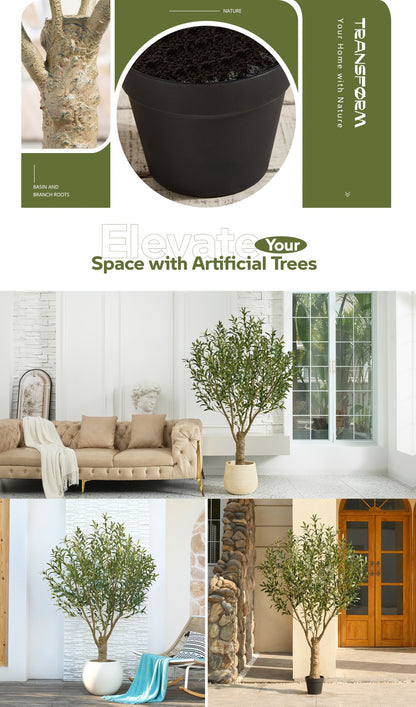 Artificial Olive Tree 5/6/7/8FT UV-Resistant Faux Olive Plant with Black Planter, Lifelike Silk Leaves, Mediterranean Indoor Outdoor Decor for Living Room Office Bedroom Patio
