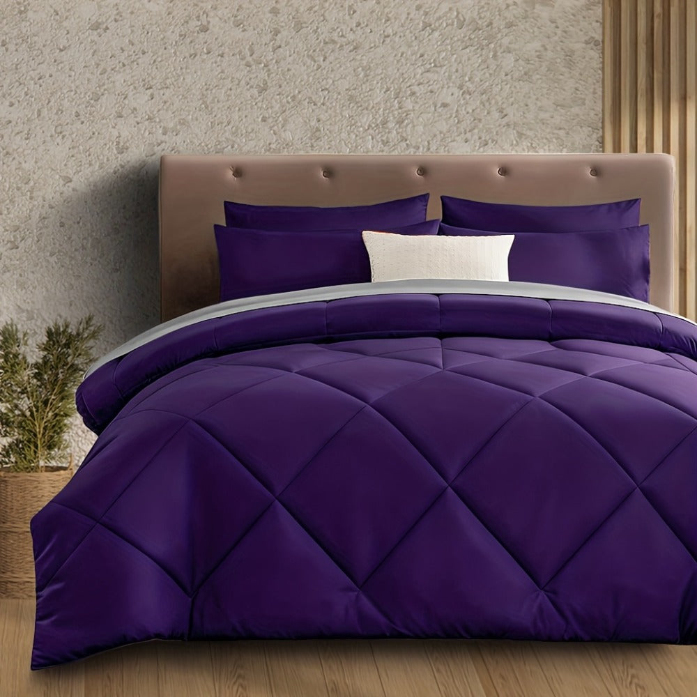 Cooling Comforter Set 2/3 Pcs – Soft Fluffy Microfiber Lightweight Breathable Quilt, Rhombus Grid Solid Color Bedding for All Seasons, Twin Queen King – Multiple Colors Available