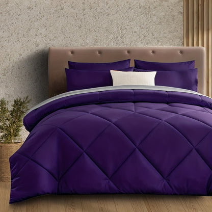 Cooling Comforter Set 2/3 Pcs – Soft Fluffy Microfiber Lightweight Breathable Quilt, Rhombus Grid Solid Color Bedding for All Seasons, Twin Queen King – Multiple Colors Available