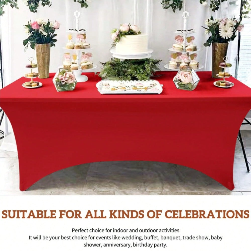 Spandex Tablecloth 6 Foot Rectangular Stretch Table Cover for Parties Weddings Banquets – Wrinkle-Free Full Coverage Fitted Table Cloth for Events
