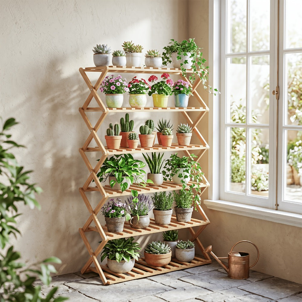 Bamboo Shoe Rack Foldable Multi-Tier – Space-Saving Shoe Storage Shelf, Easy Assembly Standalone Organizer for Entryway, Hallway, Bedroom, Bathroom & Office – 6 or 8 Tier Options
