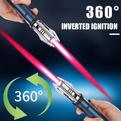 Windproof Turbo Torch Lighter 360 Degree Ignition Metal Jet Flame Lighter with Safety Lock Adjustable Flame for Camping BBQ Outdoor Cooking Butane Gas Not Included