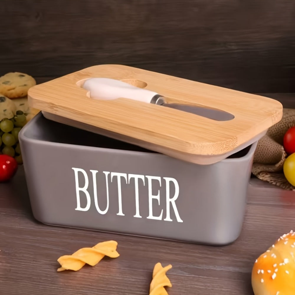 Ceramic Butter Dish with Lid and Knife – Large Countertop Butter Keeper, Airtight Seal, Easy-Clean Design, Multiple Colors – Kitchen Gift for Butter Lovers