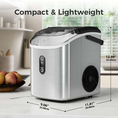 Countertop Nugget Ice Maker 35lbs in 24hrs, Self-Cleaning Portable Ice Machine with Ice Scoop & Basket, Stainless Steel, for Home Kitchen Office Camping RV Bar