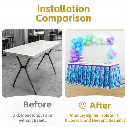 Tutu Table Skirt 6ft – Ruffle Curly Willow Tulle Table Skirt for Rectangle & Round Tables, Birthday Party, Wedding, Baby Shower, Christmas & Halloween Decoration, Multiple Colors
