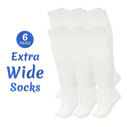 Extra Wide Socks for Swollen Feet 6 Pairs Stretch to 30 Inch Non-Binding Seamless Loose Fit Neuropathy Bariatric Edema Socks for Men Women Plus Size Seniors Multi Color