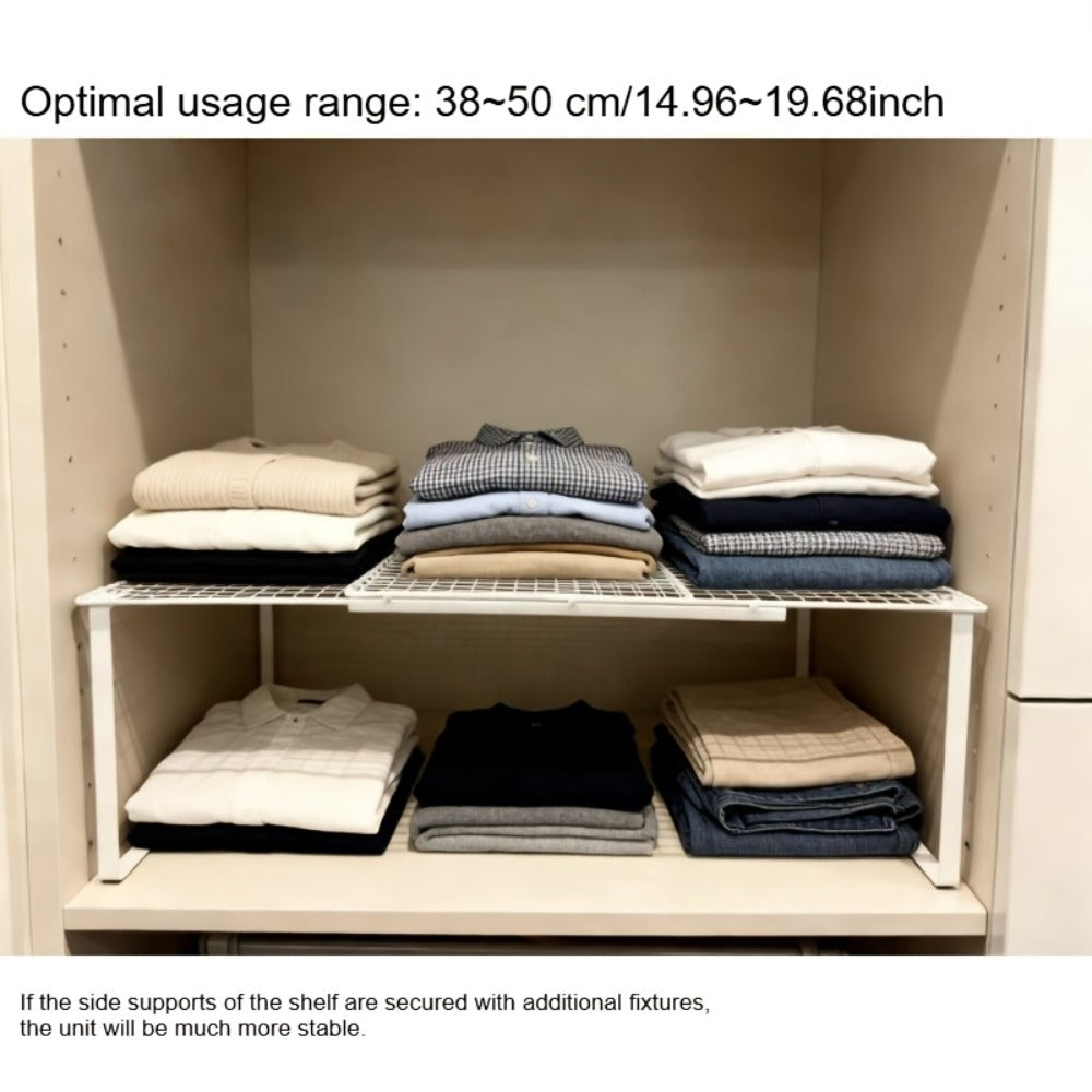 Expandable Cabinet Shelf Organizer, Heavy-Duty Metal Height-Adjustable Wardrobe Shelf Divider — Vertical Space-Saving Storage Rack for Kitchen, Closet, Pantry & Apartment | Black & White