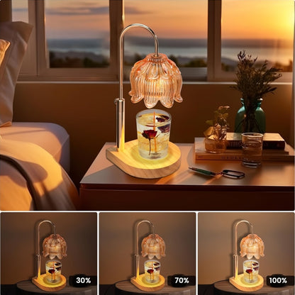 Electric Candle Warmer with Timer, Crystal Wax Melt Warmer Lamp, Adjustable Temperature, Lily Shape Glass Candle Warmer for Scented Jar Candles, 2/4/8 Hour Timer, Holiday Home Decor Gift