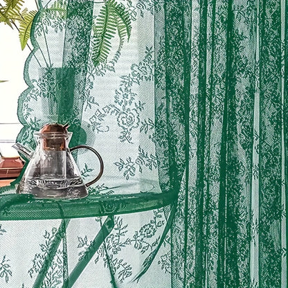 Sheer Lace Curtains 2 Panels Bohemian Floral Semi-Transparent Rod Pocket Window Curtains for Living Room Bedroom All Seasons