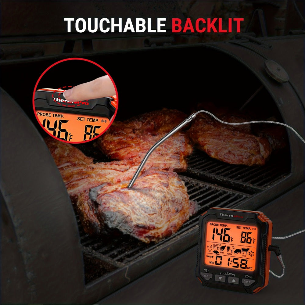 Digital Meat Thermometer with Probe Backlit Display Temp Alert for BBQ Smoker Oven Cooking - 6 Meat Presets 3 Doneness Levels Wide Range 14°F to 572°F Countdown Timer Kitchen Cooking Thermometer
