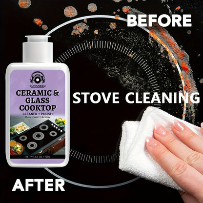 Ceramic Stovetop Cleaner Cream – Heavy Duty Glass Stove Top Cleaning Paste, Removes Burnt-On Grease & Stains, Non-Scratch, Non-Toxic, No Harsh Fumes, Safe for Induction & Electric Cooktops