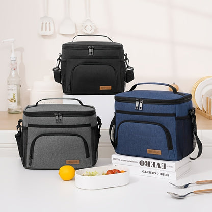 Insulated Lunch Bag with Adjustable Shoulder Strap - Leakproof Reusable Cooler Bag for Men Women Portable Fresh Keeper | Black Grey Blue | Office Travel Beach Picnic Camping School