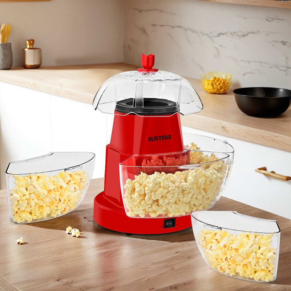 Hot Air Popcorn Maker with 4 Bowls – Oil-Free Electric Popcorn Machine 95% Pop Rate Ready in 3 Min | Portable Popcorn Popper for Movie Night Family Gatherings Parties Home Theater Kitchen Use Red