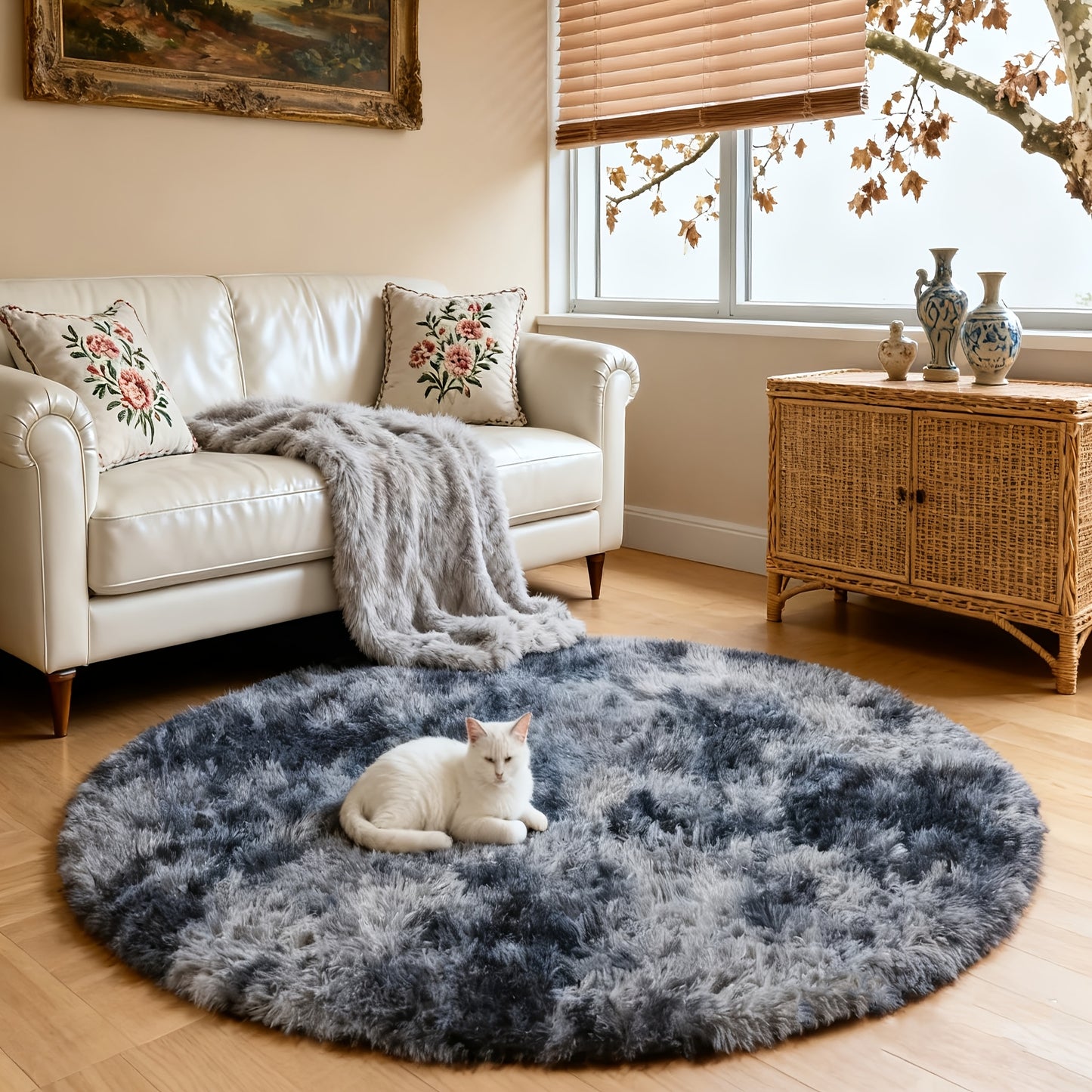 Round Area Rug Soft Shaggy Plush Circle Rug Non-Slip Indoor Floor Mat for Living Room Bedroom Dorm Tie Dye Rainbow Multi-Color Multi-Size