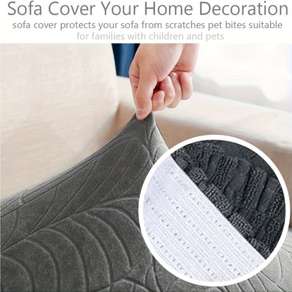 Jacquard Stretch Sofa Cover Set 6pcs Leaf Pattern High Elasticity Furniture Protective Cover with Elastic Band Easy Install Removable Washable Concubine Style Cushion Cover Home Decor Multiple Colors